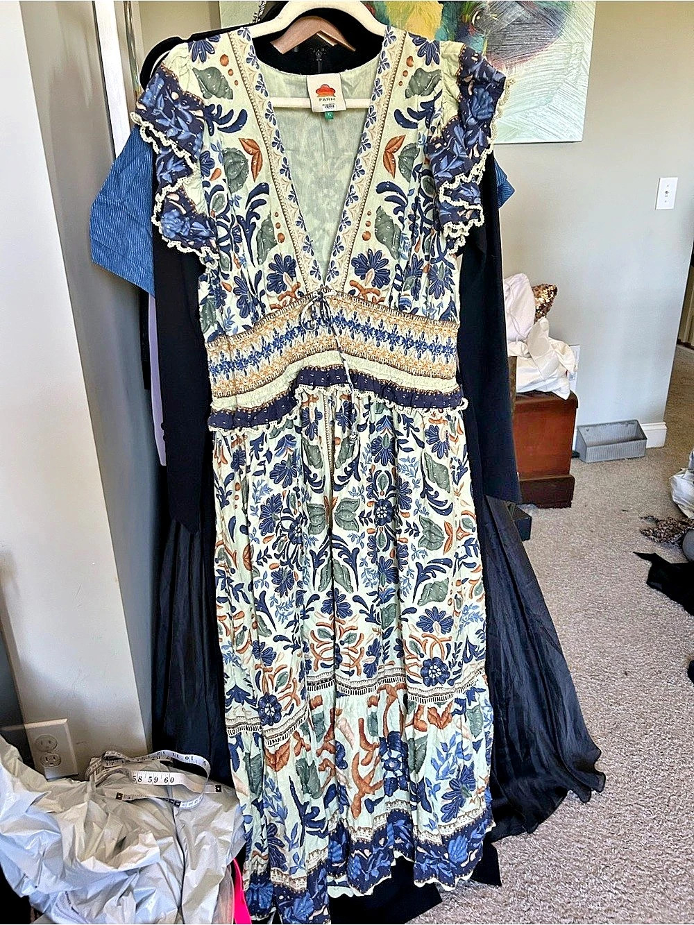 Farm Rio Blue Tile Dream Sleeveless Maxi Dress Blue & Green